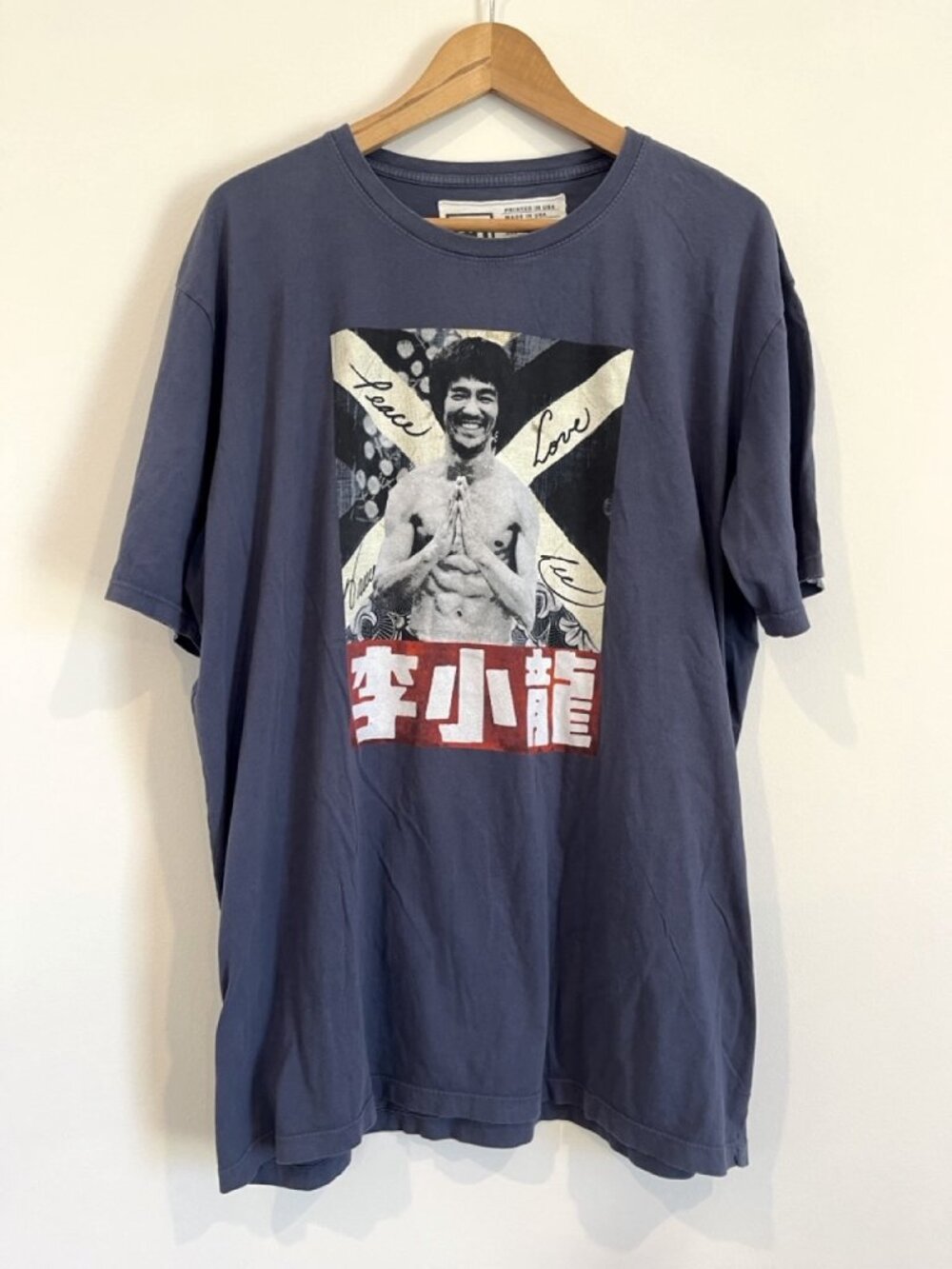 RO Bruce Lee Peace Love Graphic Tee Men's 3XL Slate Blue